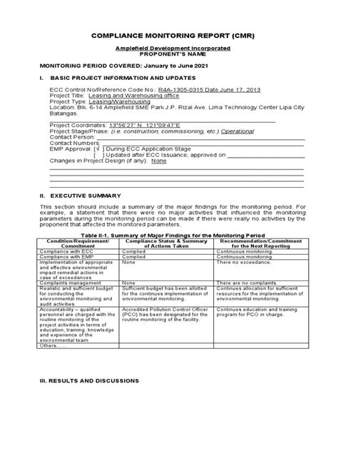 Compliance Monitoring Report (CMR) .